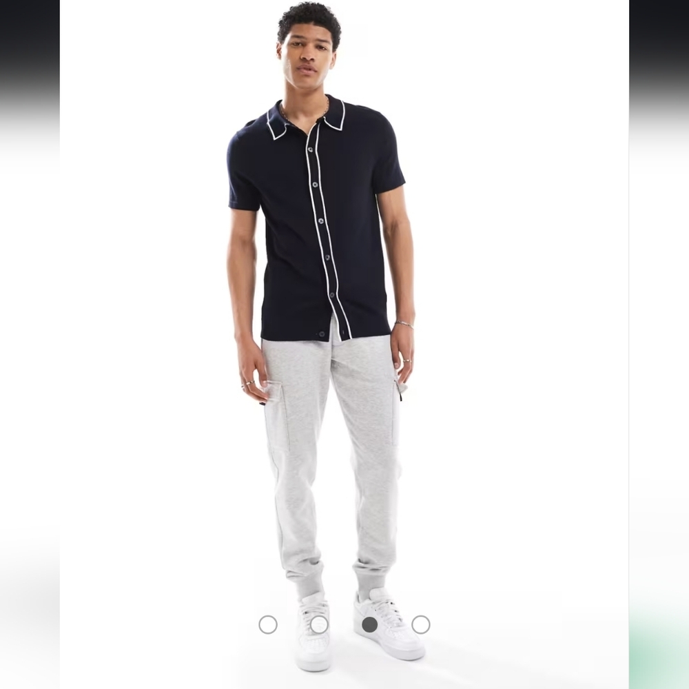 🥊NEW French Connection Men's Knit Polo with White Trim